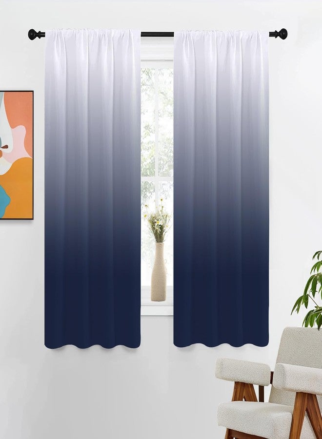 Kikiry Navy Blue Curtains 42" W x 63" L Ombre Abstract Cool Adult Men Boys DarkTwo Tone Oriental Gradient Living Room Bedroom Window Drapes Treatment Fabric 1 Pair Visit The Store - Image 1